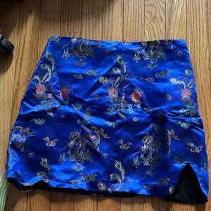 omighty Royal Blue Dragon Embroidered Satin Mini Skirt